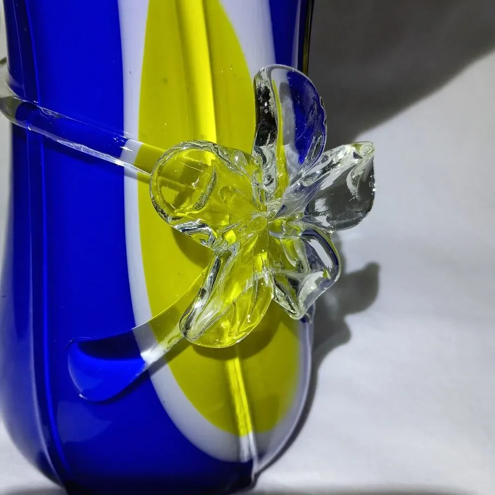 Murano-style art glass vase Blue And Yellow Floral